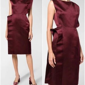 LANVIN Elegant Burgundy pinstriped structured asymmetrical Dress size 34FR NEW